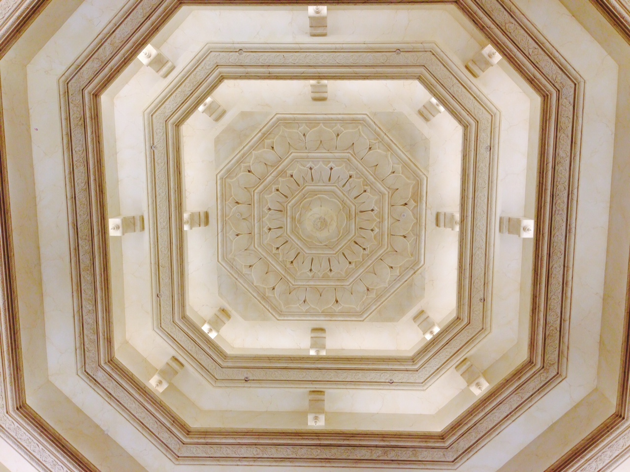 8 - The octagonal dome in the temple room features LED lights