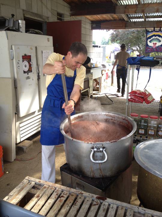 Sunanda cooks up a giant pot of carob, walnut and vanilla halava at Pranafest 2012